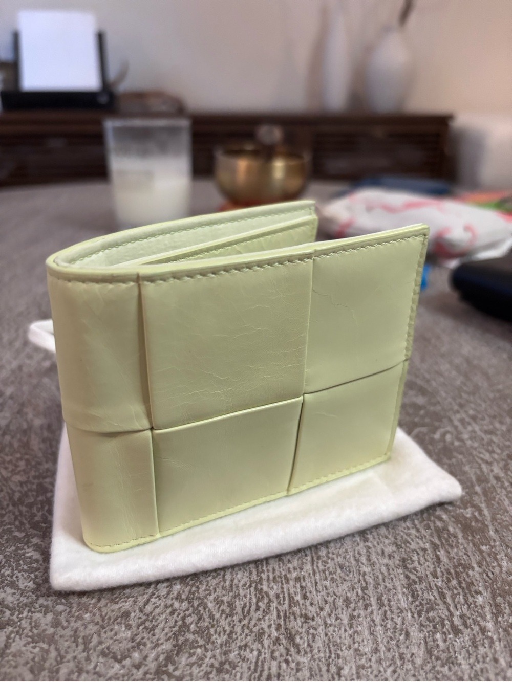 Bottega Veneta Pale Lime Intrecciato Bi-Fold Wallet